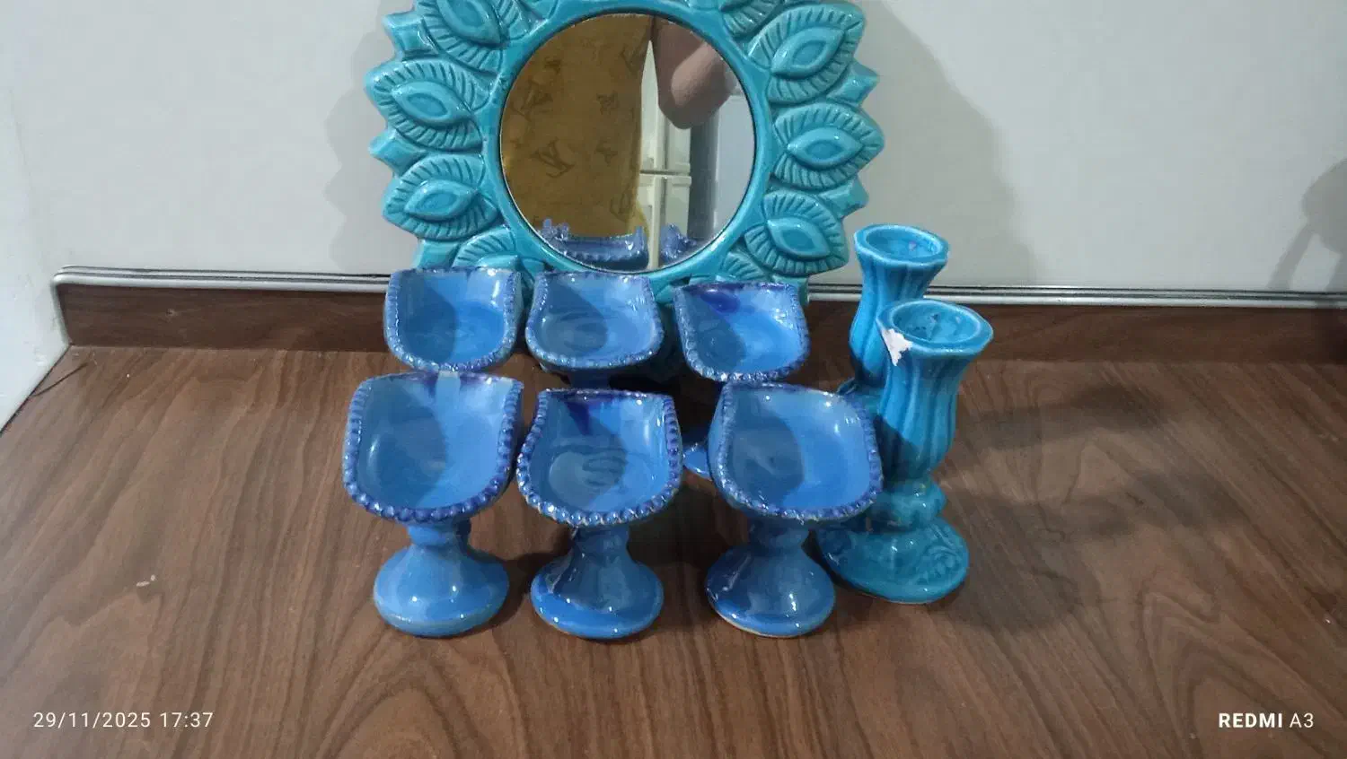 آینه و شعمدان وکاسه|صنایع دستی و سایر لوازم تزئینی|کرمانشاه, |دیوار