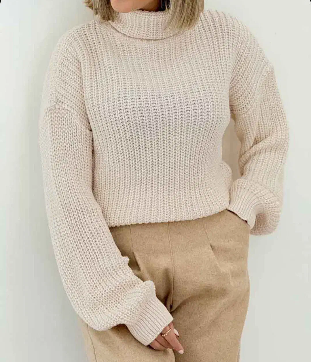 بافت یقه اسکی رنگ استخوانی|لباس|بوکان, |دیوار