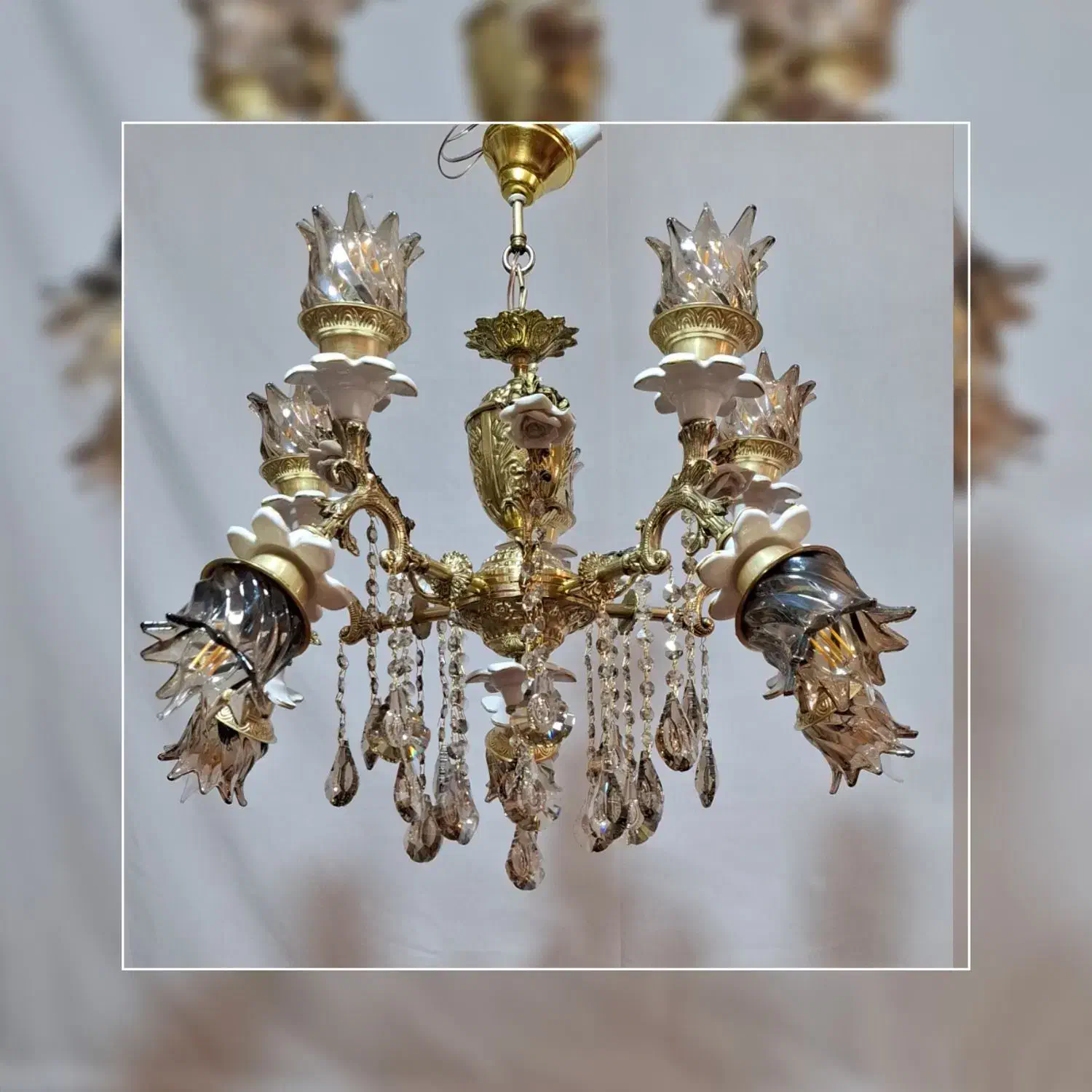 لوستر برنز تلفیقی سرامیک|لوستر و چراغ آویز|ساوه, |دیوار