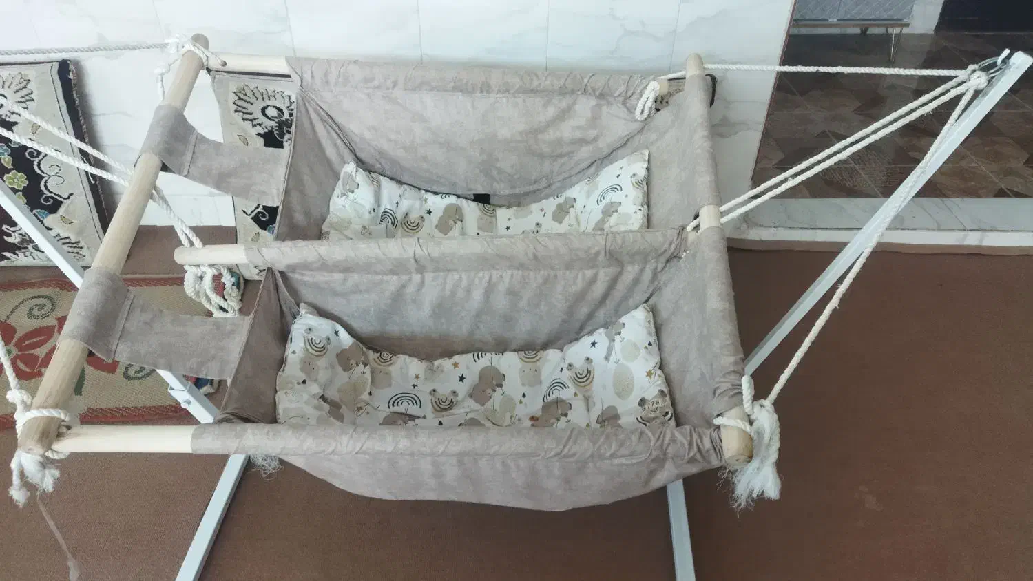 گهواره دو قلو ننو|تخت و صندلی بچه|فیروزه, |دیوار