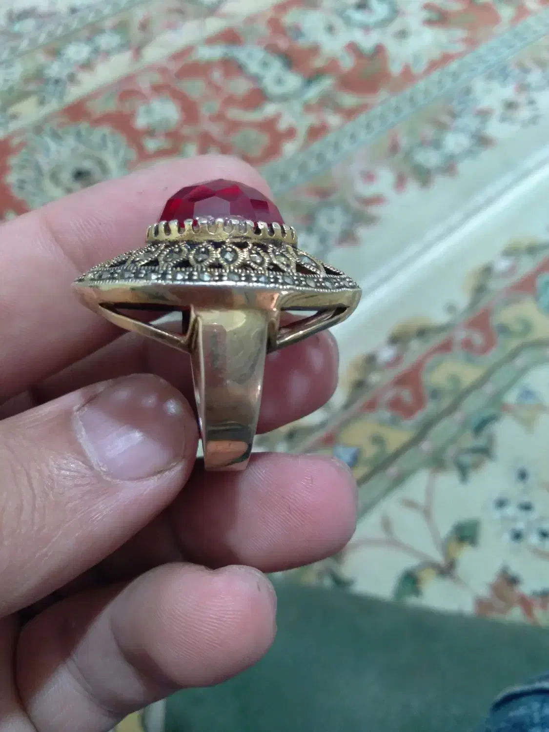 انگشتر نقره با نگین یاقوت ابکاری طلا|جواهرات|کوهدشت, |دیوار