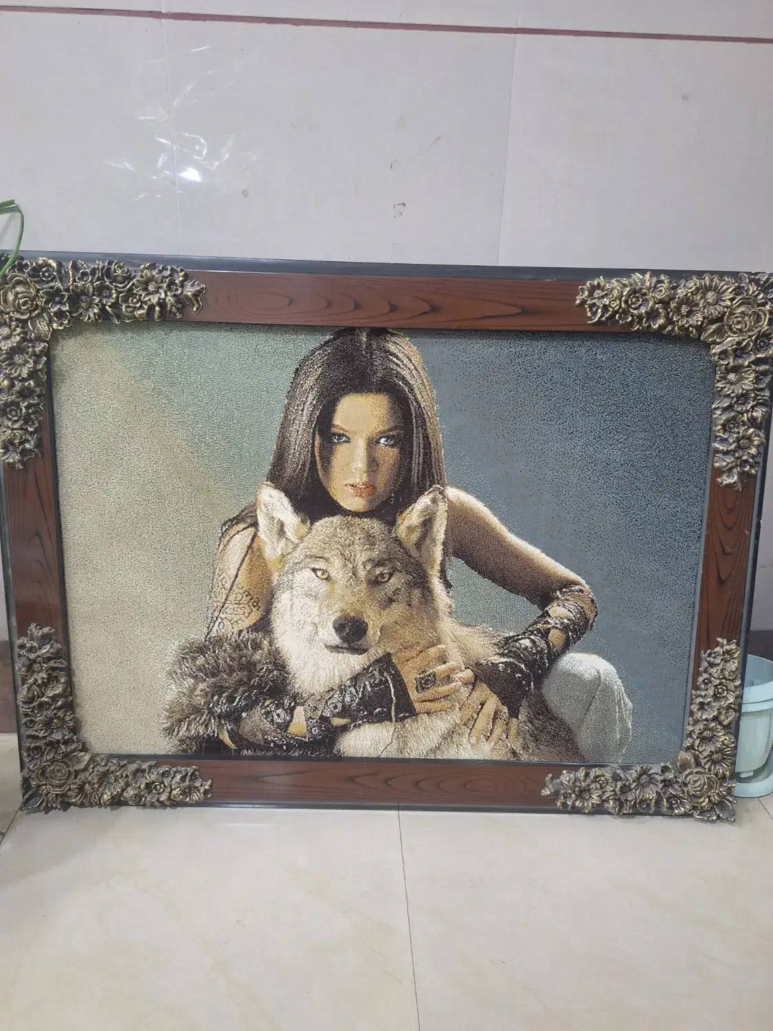 تابلوفرش‌دستبافت‌دختروگرگ‌اصلی|تابلو فرش|لاهیجان, حاجی آباد|دیوار