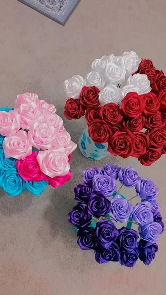 دسته گل های روبانی هفت شاخه ای|گل مصنوعی|برازجان, |دیوار