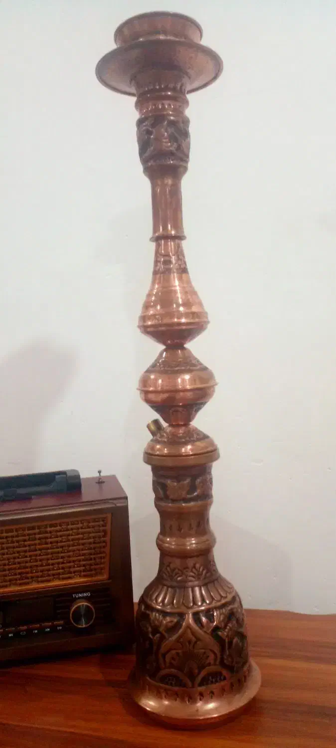 قلیان مسی هکاکی شده دست ساز|کلکسیون اشیاء عتیقه|بهشهر, |دیوار