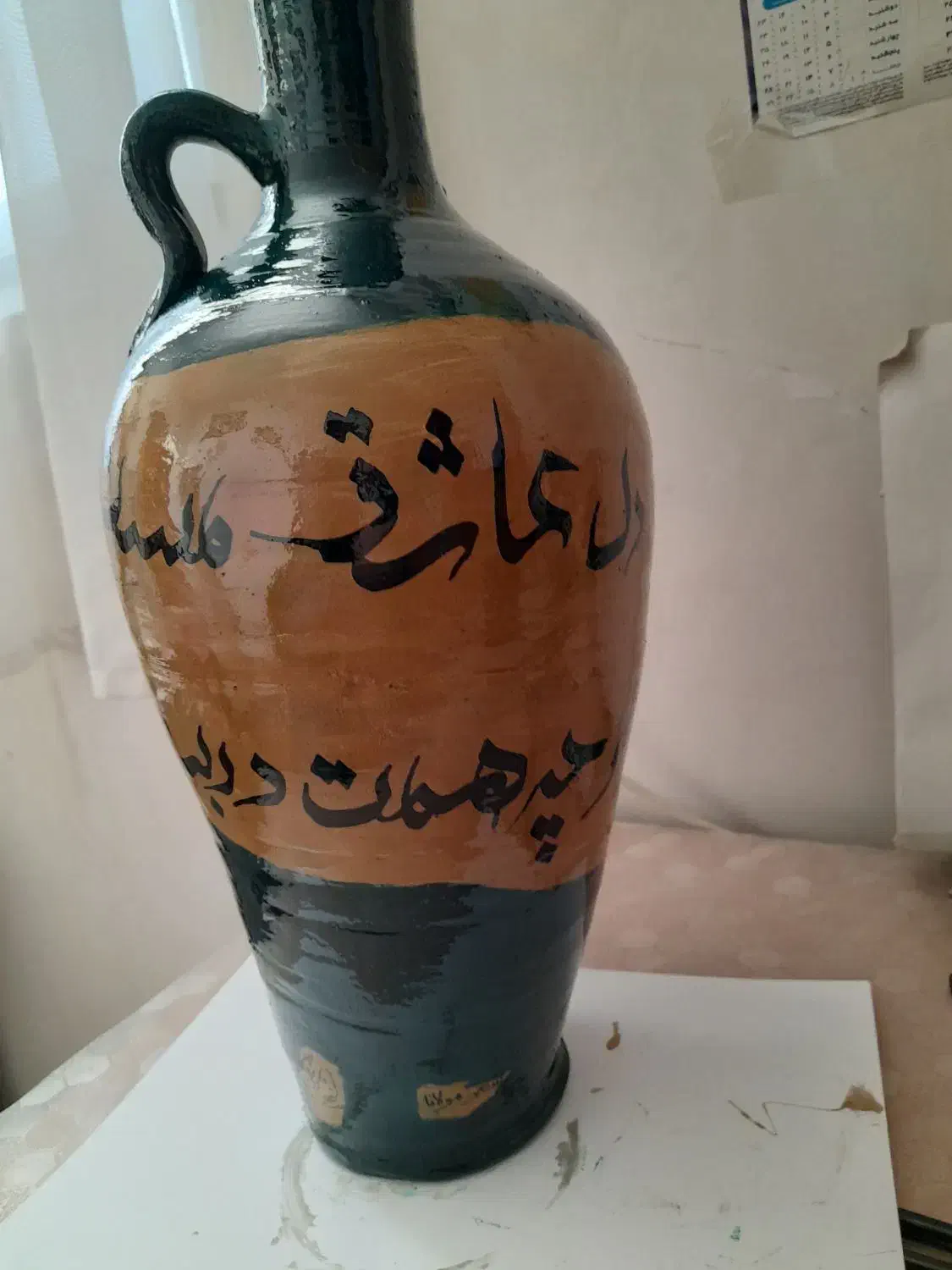 کوزه بزرگ سفالی خطاطی شده.شعر|صنایع دستی و سایر لوازم تزئینی|گرمسار, |دیوار