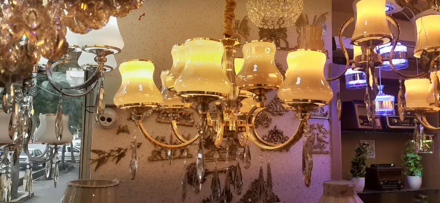 لوستر ۴ شاخه ملیکا حباب خارجی طلایی و نقره ای|لوستر و چراغ آویز|اراک, |دیوار