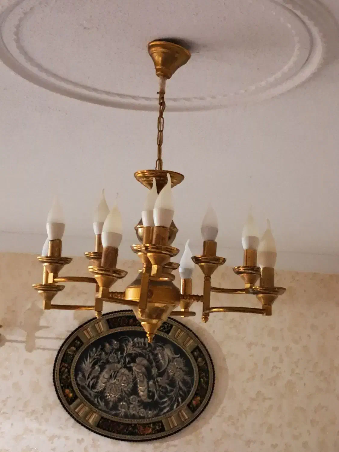 لوستر برنجی ۱۲شاخه|لوستر و چراغ آویز|رشت, معلم|دیوار