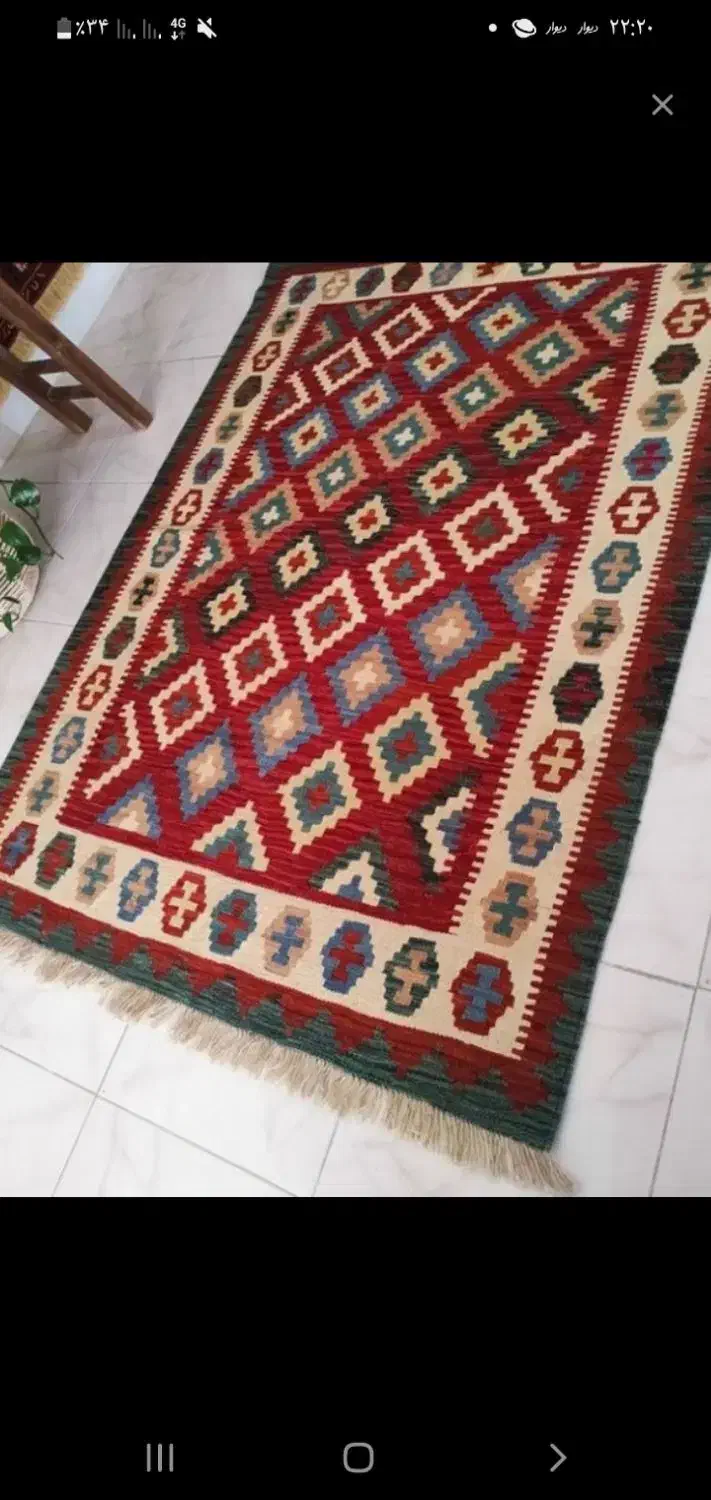 بافت گلیم هایه زیبا وشیک  با نخ کرک|گلیم، جاجیم، گبه|بیجار, |دیوار