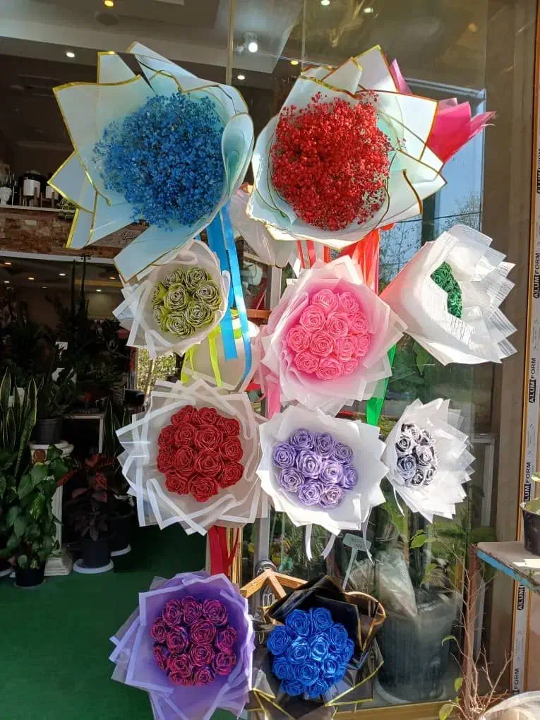 دسته گل روبانی|گل مصنوعی|لشت نشا, |دیوار