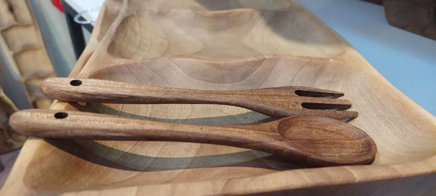 قاشق چنگال غذاخوری چوب گردو عمده و تک|ظروف سرو و پذیرایی|اصفهان, شاهزید|دیوار