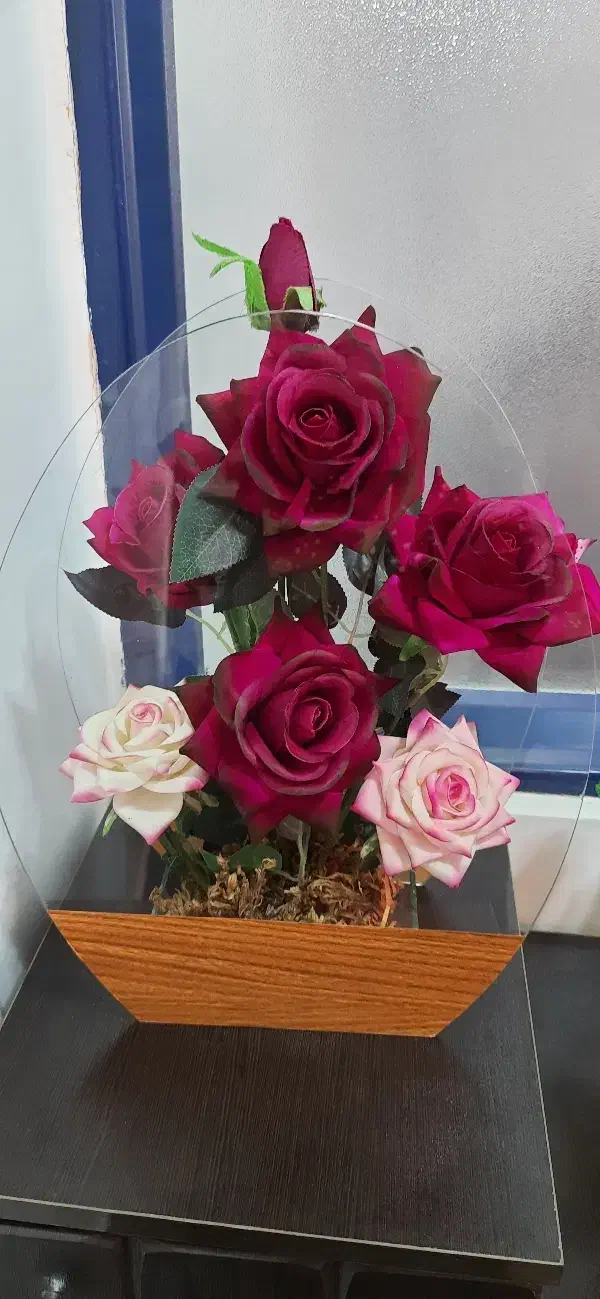 گلدون شیشه ای با  ۷شاخه گل بزرگ قابل شستشو|گل مصنوعی|نهاوند, |دیوار