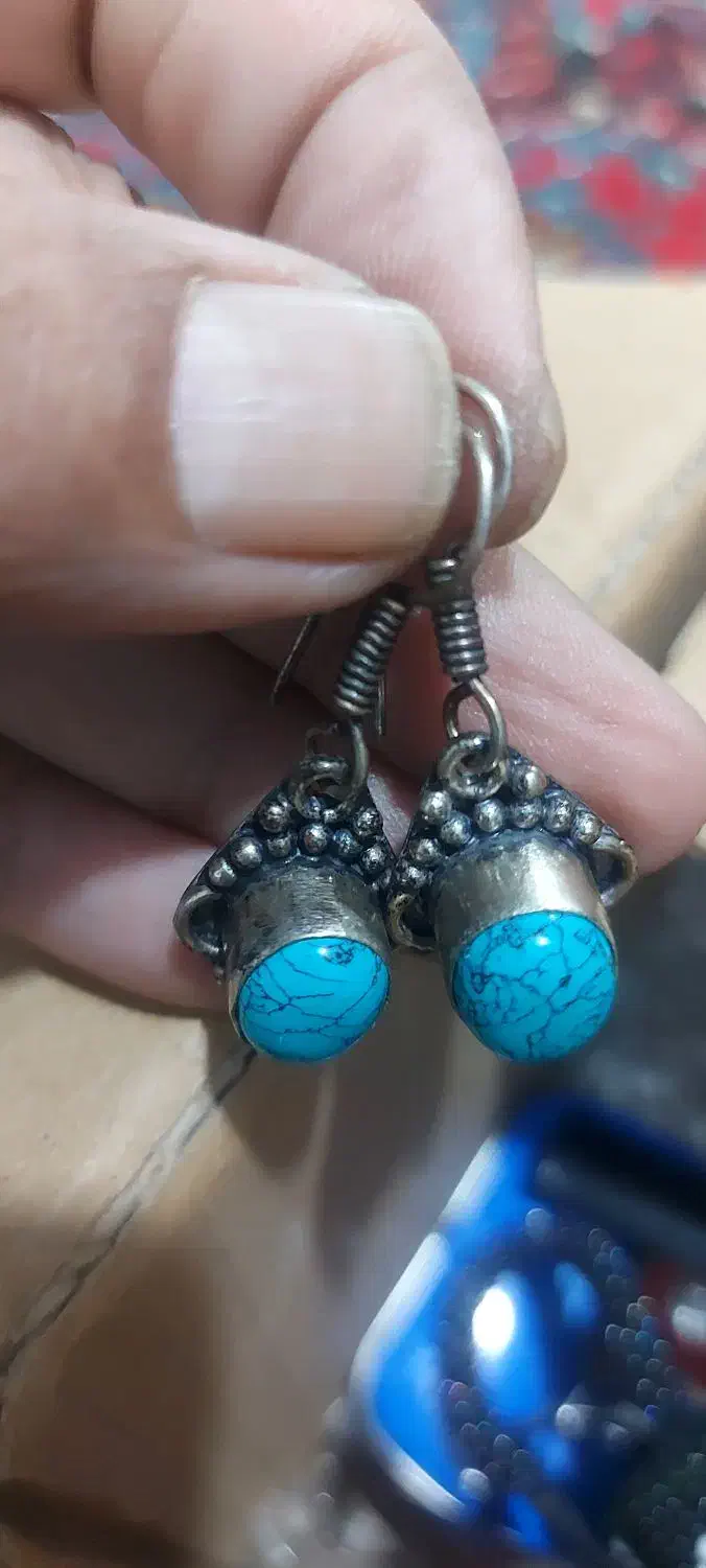 یک جفت گوشوار ورشو سنگهای روش فیروزه فروشی|بدلیجات|رفسنجان, |دیوار