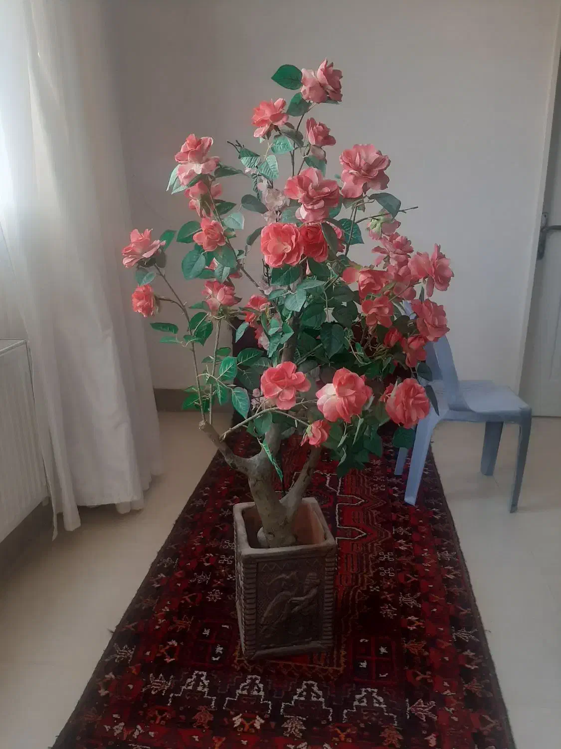 گل مصنوعی با گلدان سفالی ویک درختچه گل رز با گلدان|گل مصنوعی|زاهدان, |دیوار
