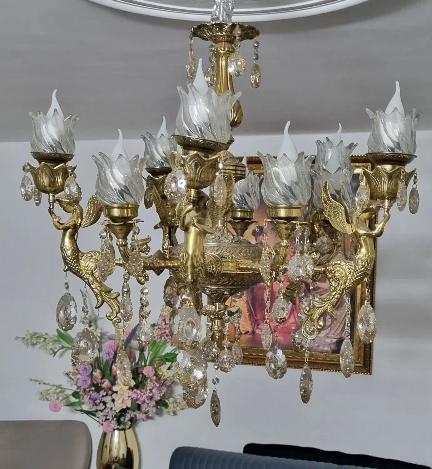 لوستر ۱۰ شاخه ی برنجی|لوستر و چراغ آویز|پاکدشت, پاکدشت (مامازند)|دیوار