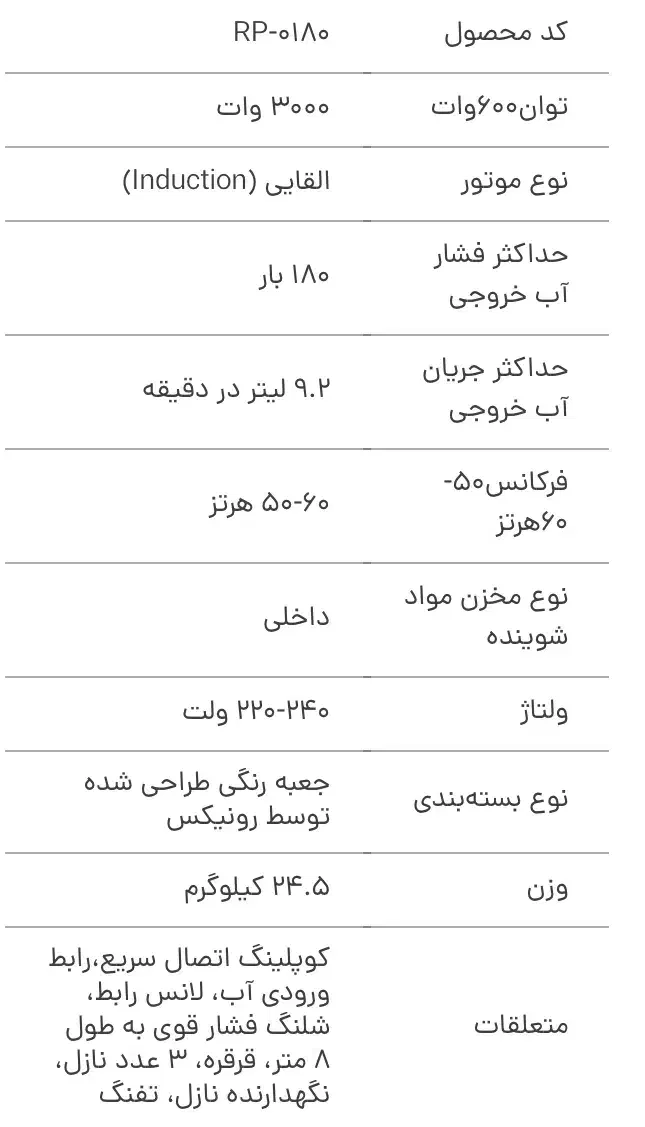 کارواش ۱۸۰ بار رونیکس ۳۰۰۰ وات همراه با گارانتی|ماشین‌آلات صنعتی|شیراز, تحویلی|دیوار