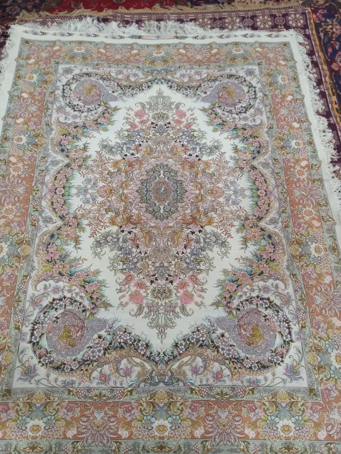 فرش خلچه ابریشم ۶۰رج طرح موج مهر|فرش|خوی, |دیوار