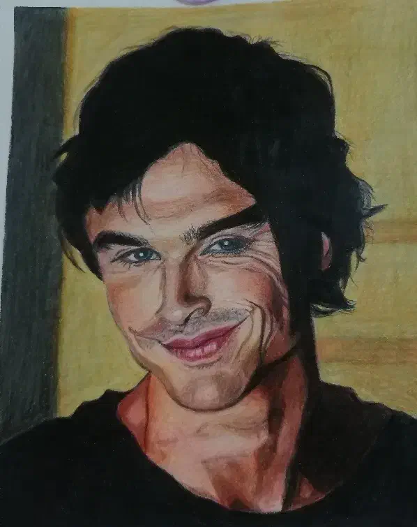 نقاشی چهره با مداد رنگی|تابلو، نقاشی، عکس|قم, شهرک قدس|دیوار