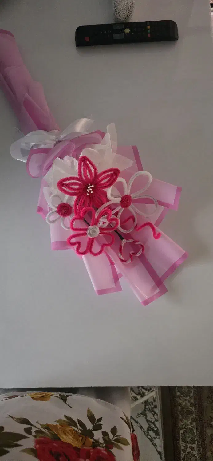 دسته گل سفید صورتی مخملی|گل مصنوعی|مریوان, |دیوار