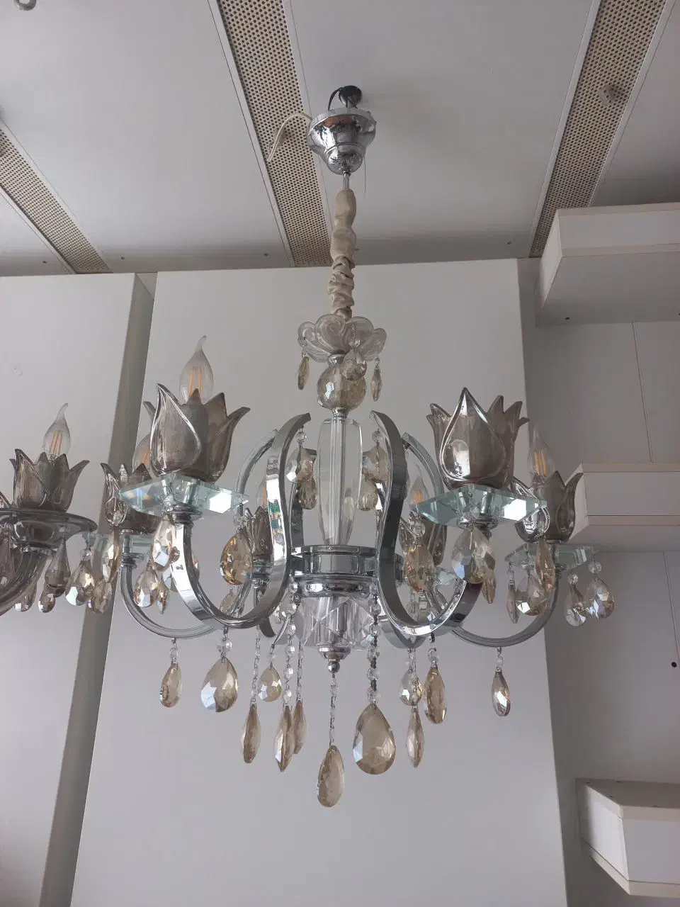 لوستر تمام برنز سنگین آبکاری کروم کریستال آلمان|لوستر و چراغ آویز|ساری, |دیوار