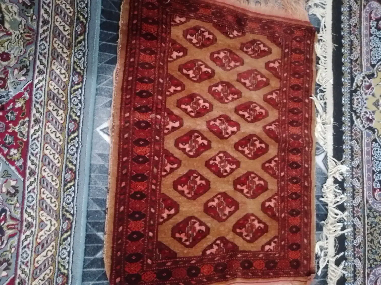 پشتی ترکمن درز حد نو یه قالیچه از پشم شتر|پشتی|گالیکش, |دیوار