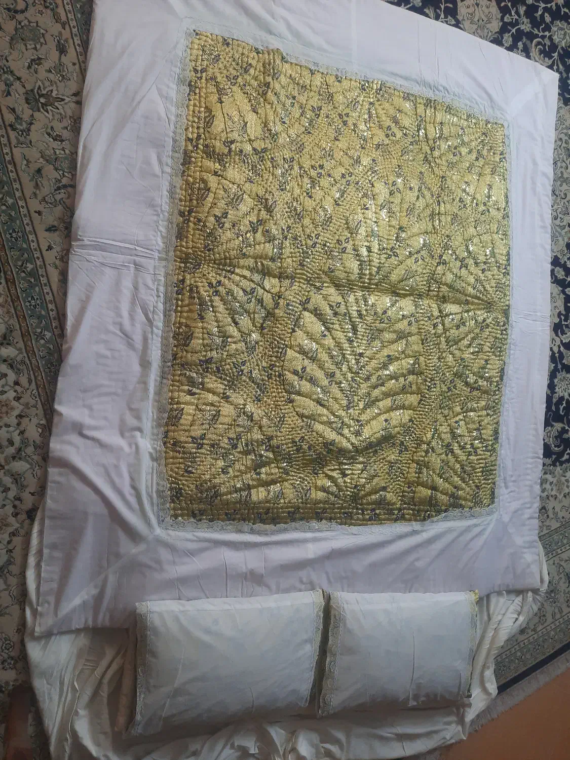 لحاف و تشک زری دوز پنبه ای 2 نفره کاملا نو|رختخواب، بالش، پتو|شیراز, کاراندیش|دیوار
