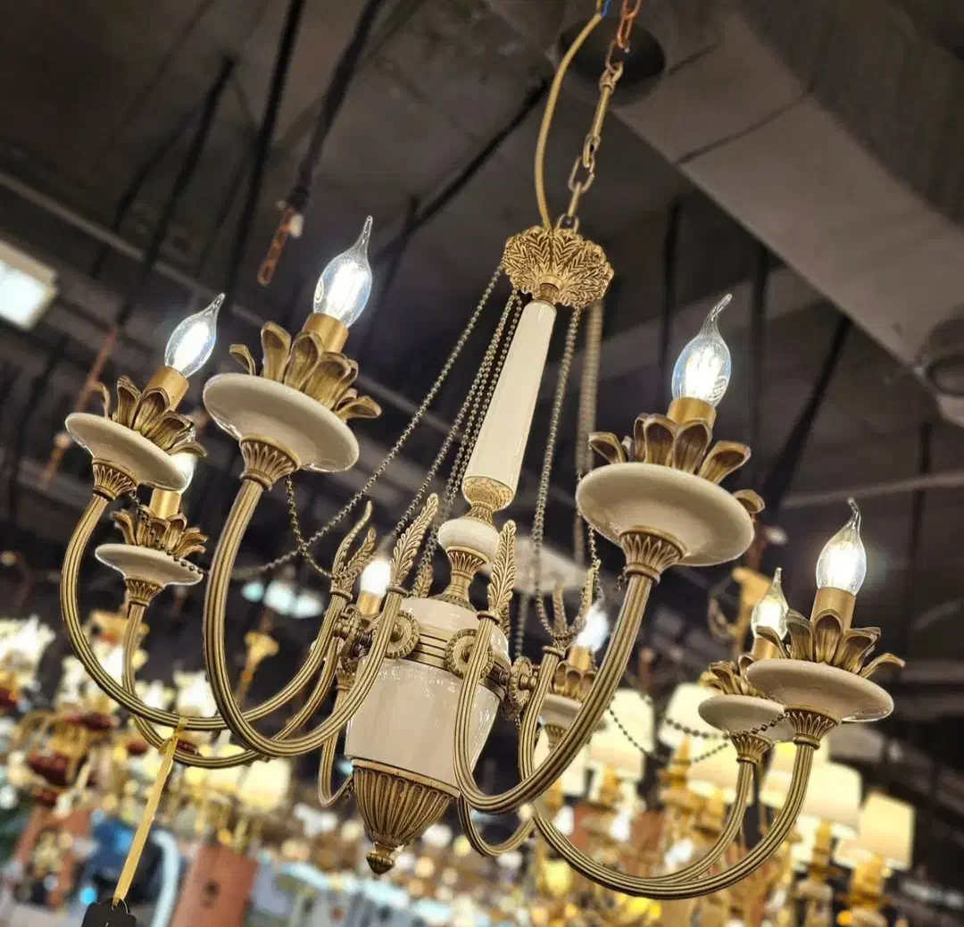 لوستر برنزی با تلفیق سنگ|لوستر و چراغ آویز|رباطکریم, شهرک صنعتی صباشهر|دیوار