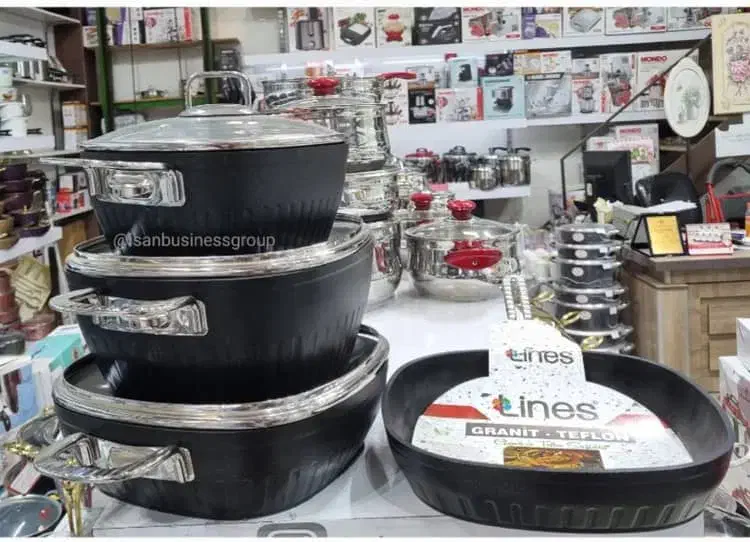 سرویس جهزیه قابلمه هفت پارچه گرانیت مربع لاینز ترک|ظروف پختوپز|تبریز, |دیوار