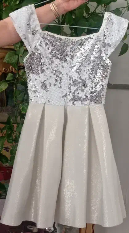 لباس مجلسی پولکی نقره ای ـ یکبار پوشیده شده|لباس|بوئین زهرا, |دیوار