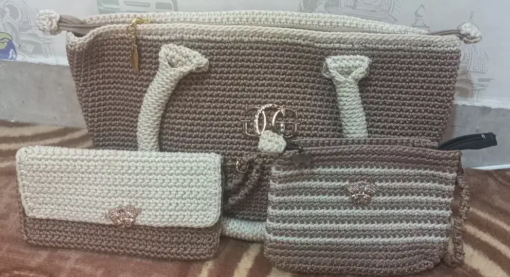 کیف مکرومه بافی ۳ تکه|کیف، کفش، کمربند|قرچک, زیبا شهر|دیوار