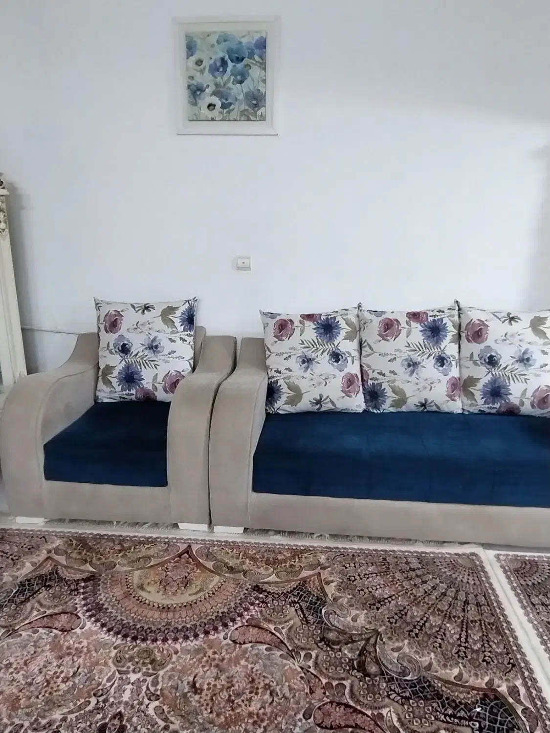 فروش مبل 7نفره رنگ کرم آبی پر طرفدار|مبلمان خانگی و میز عسلی|آمل, |دیوار