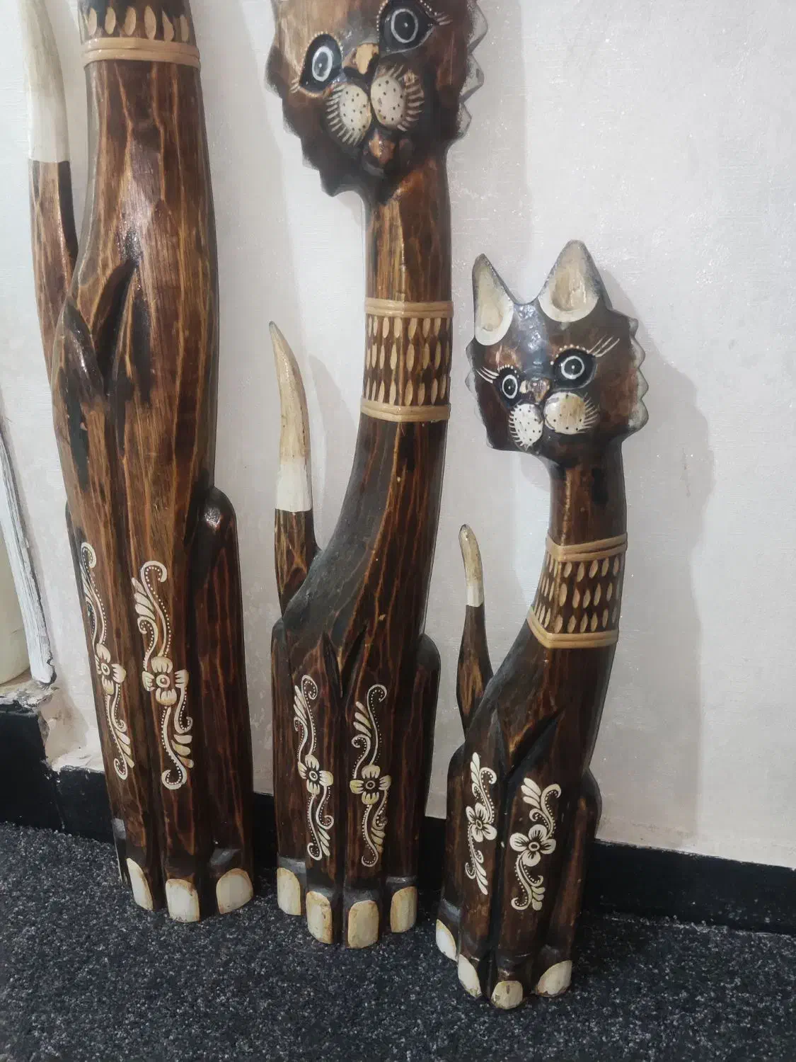 3عددگربه چوبی|مجسمه، تندیس، ماکت|بندر ماهشهر, |دیوار