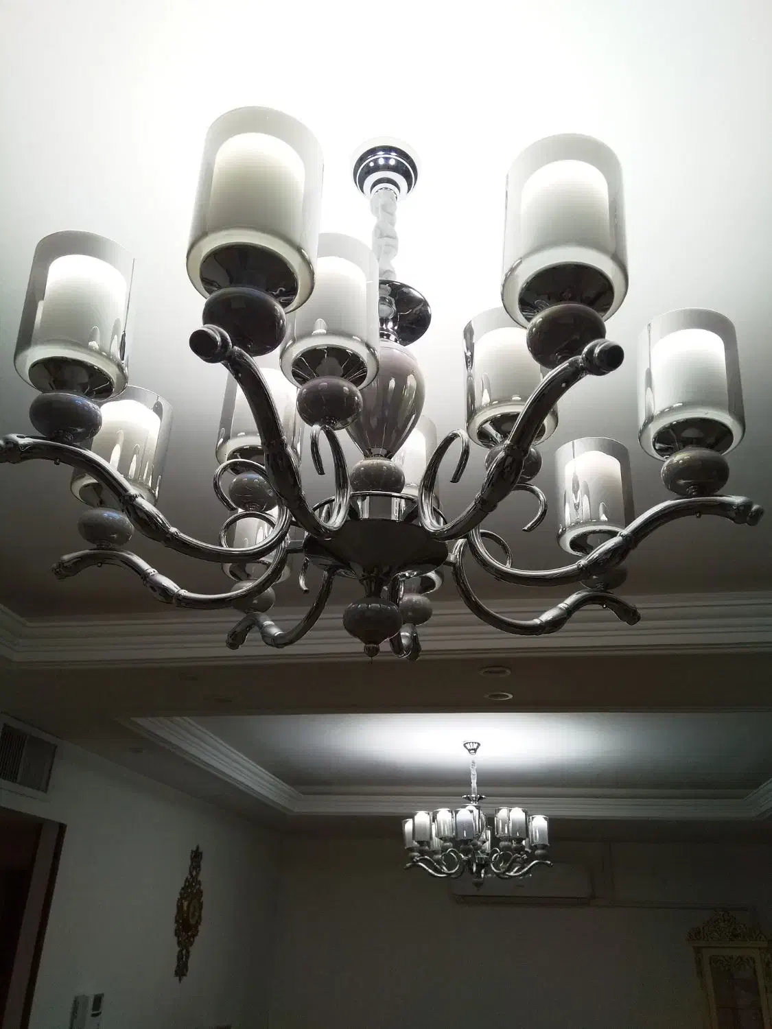 لوستر شاخه برنجی سرامیک سیلور وطلایی|لوستر و چراغ آویز|قدس, شهرقدس|دیوار