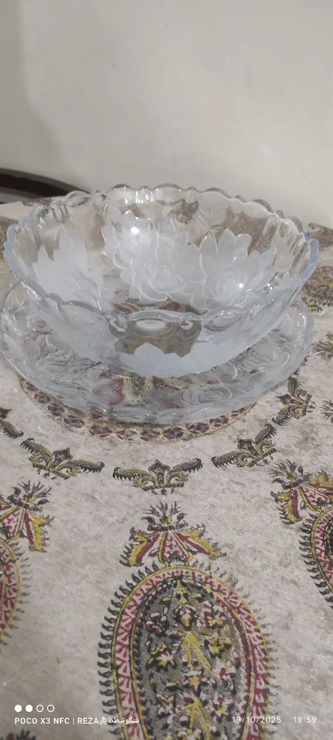 کاسه و بشقاب پذیرایی کریستال ژاپن طرح گل یخ|ظروف سرو و پذیرایی|تهران, وحیدیه|دیوار