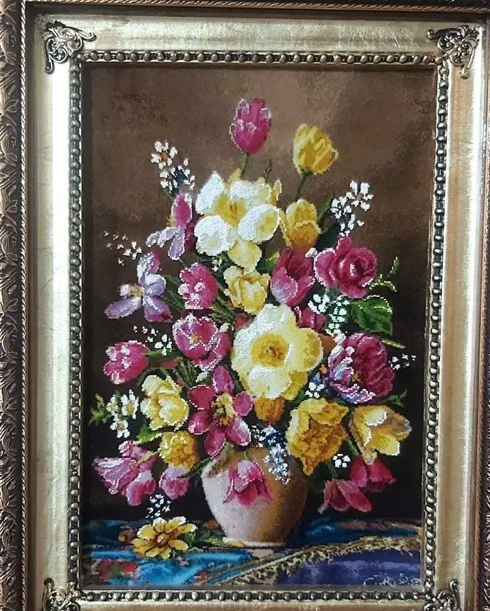 تابلو گل لاتزیو کد 12 دستبافت و ابریشم دار|تابلو فرش|تبریز, |دیوار