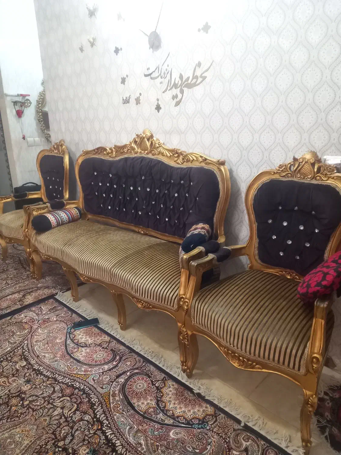 مبل استیل تمام چوب راش منبت 9 نفره|مبلمان خانگی و میز عسلی|شاهدشهر, |دیوار