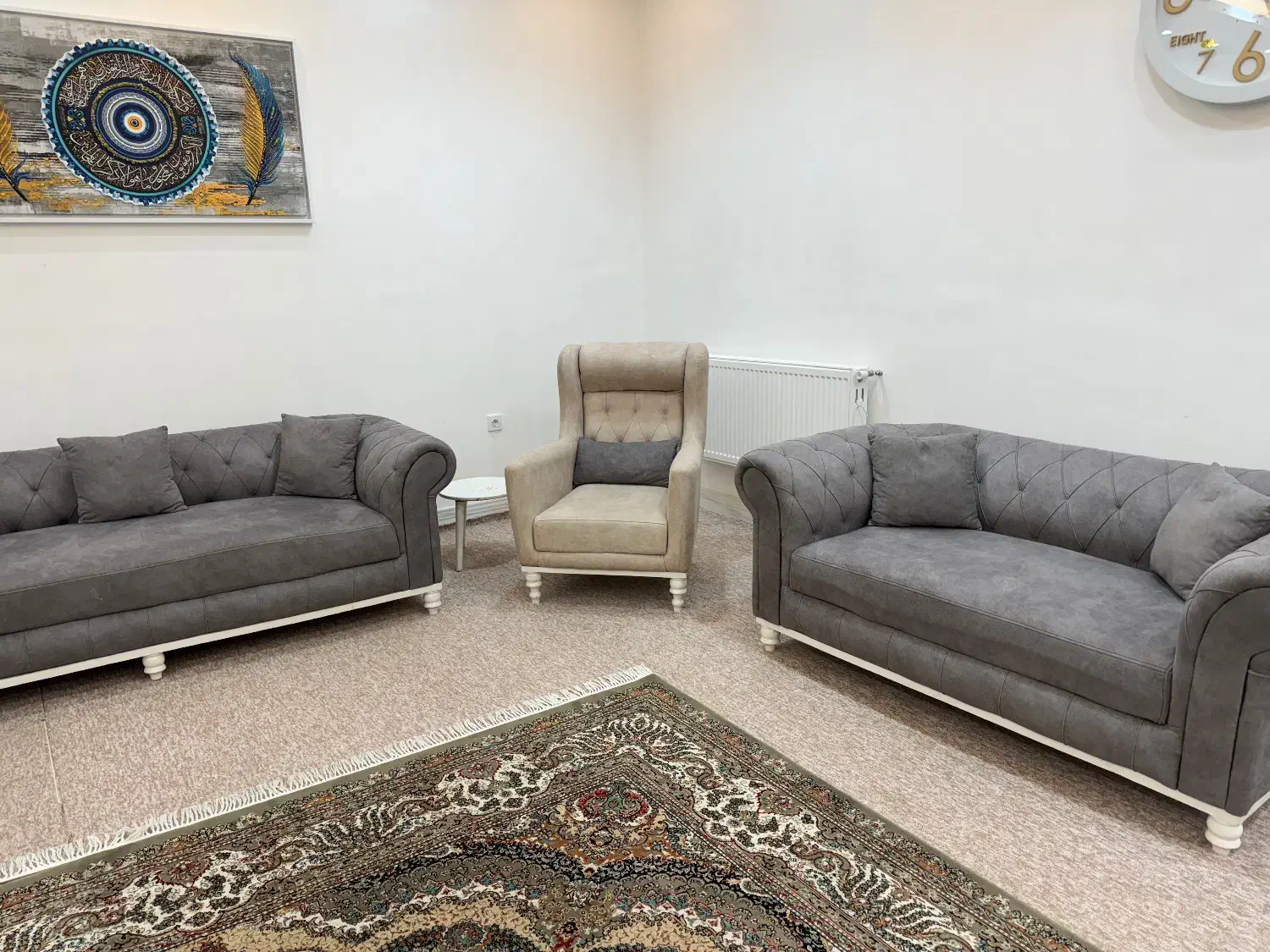 مبل۷نفره ومیزناهارخوری ۴نفره کرم وطوسی|مبلمان خانگی و میز عسلی|دوگنبدان, |دیوار