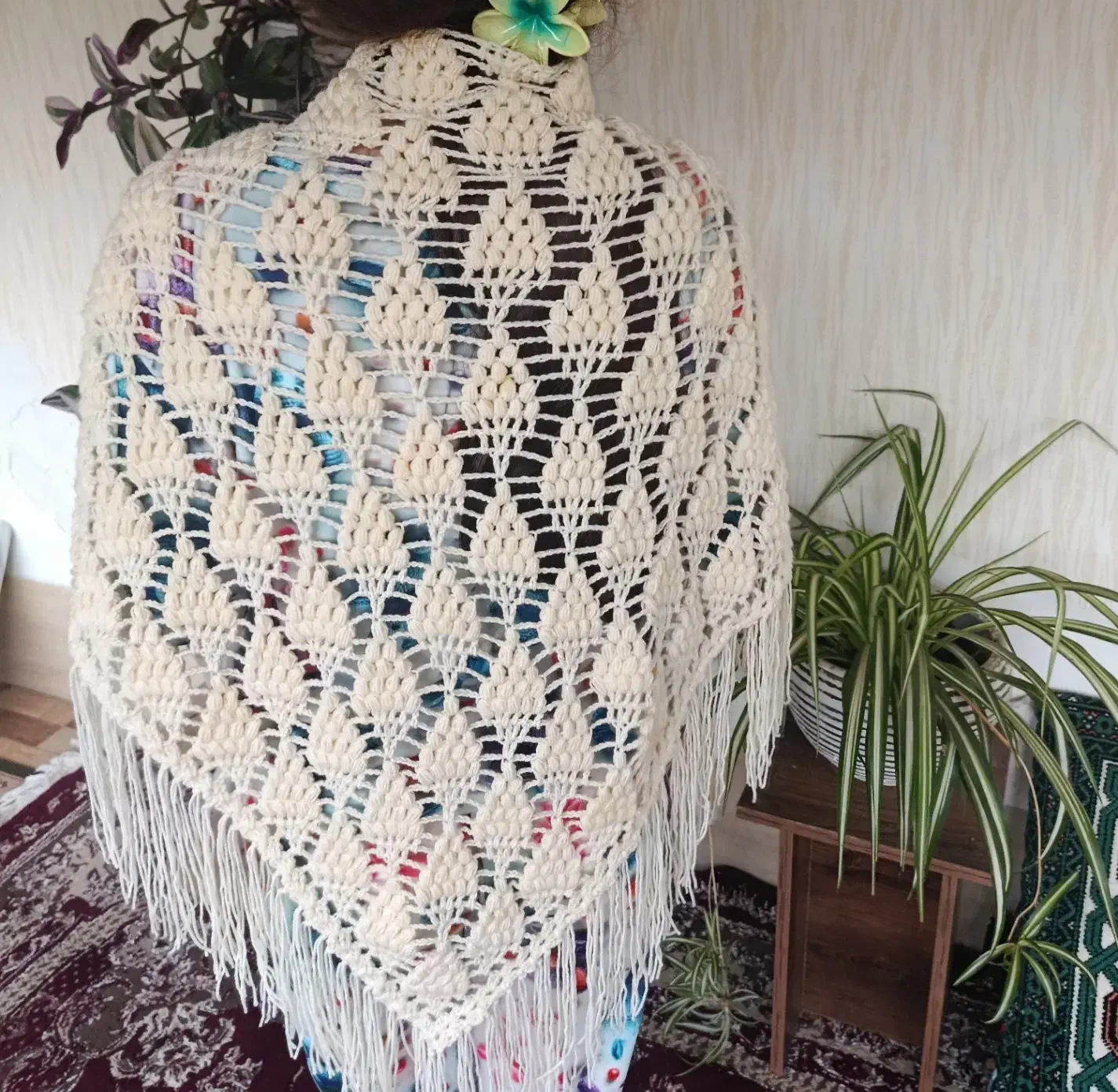 اشارپ دست بافت رنگ کرم دوعددموجود|لباس|فومن, |دیوار