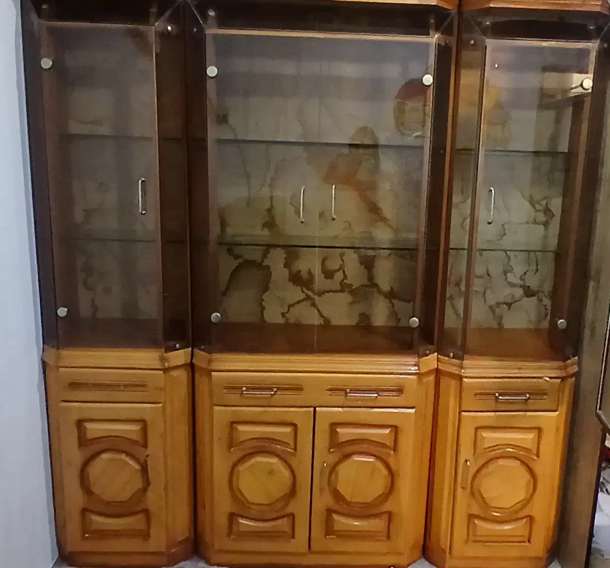 ویترین سه تیکه چوبی|بوفه، ویترین، کنسول|مبارکه, |دیوار