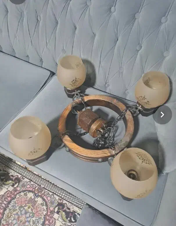 لوستر ترکیبی چوب و فلز|لوستر و چراغ آویز|قزوین, |دیوار