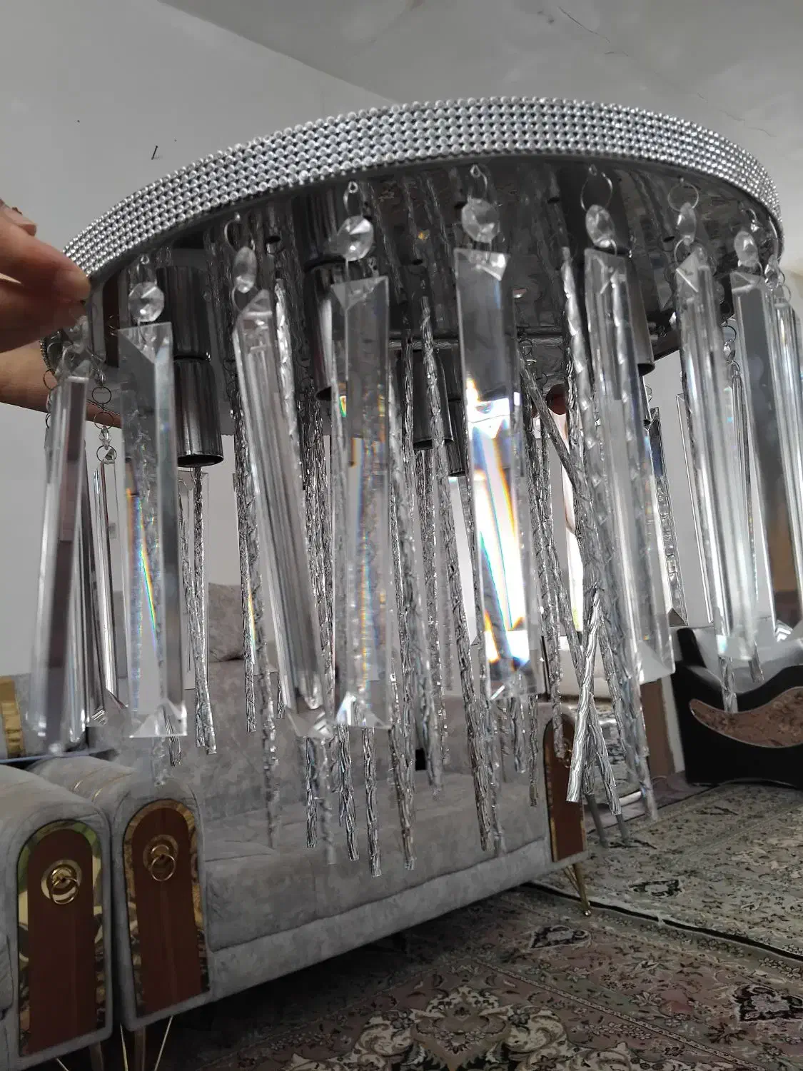 لوستر نقره‌ای کریستال|لوستر و چراغ آویز|سراب, |دیوار