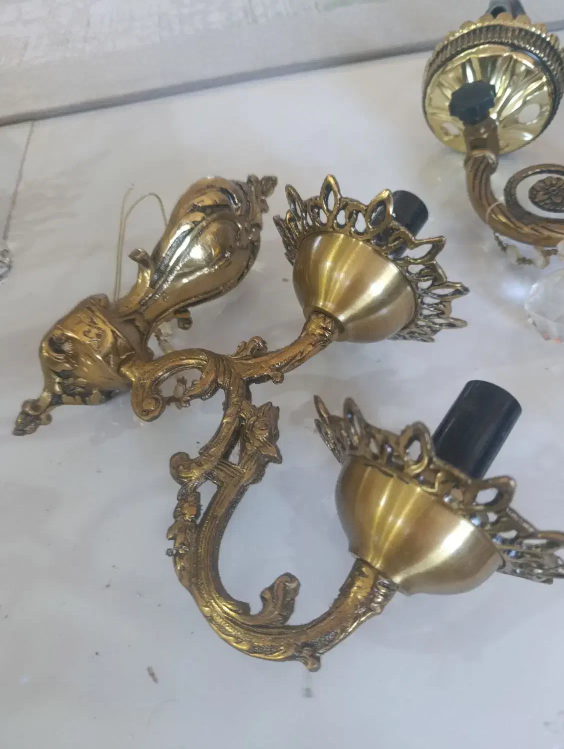 لوستر برنزی ۶ شاخه و دیواری روشنایی|لوستر و چراغ آویز|کامیاران, |دیوار