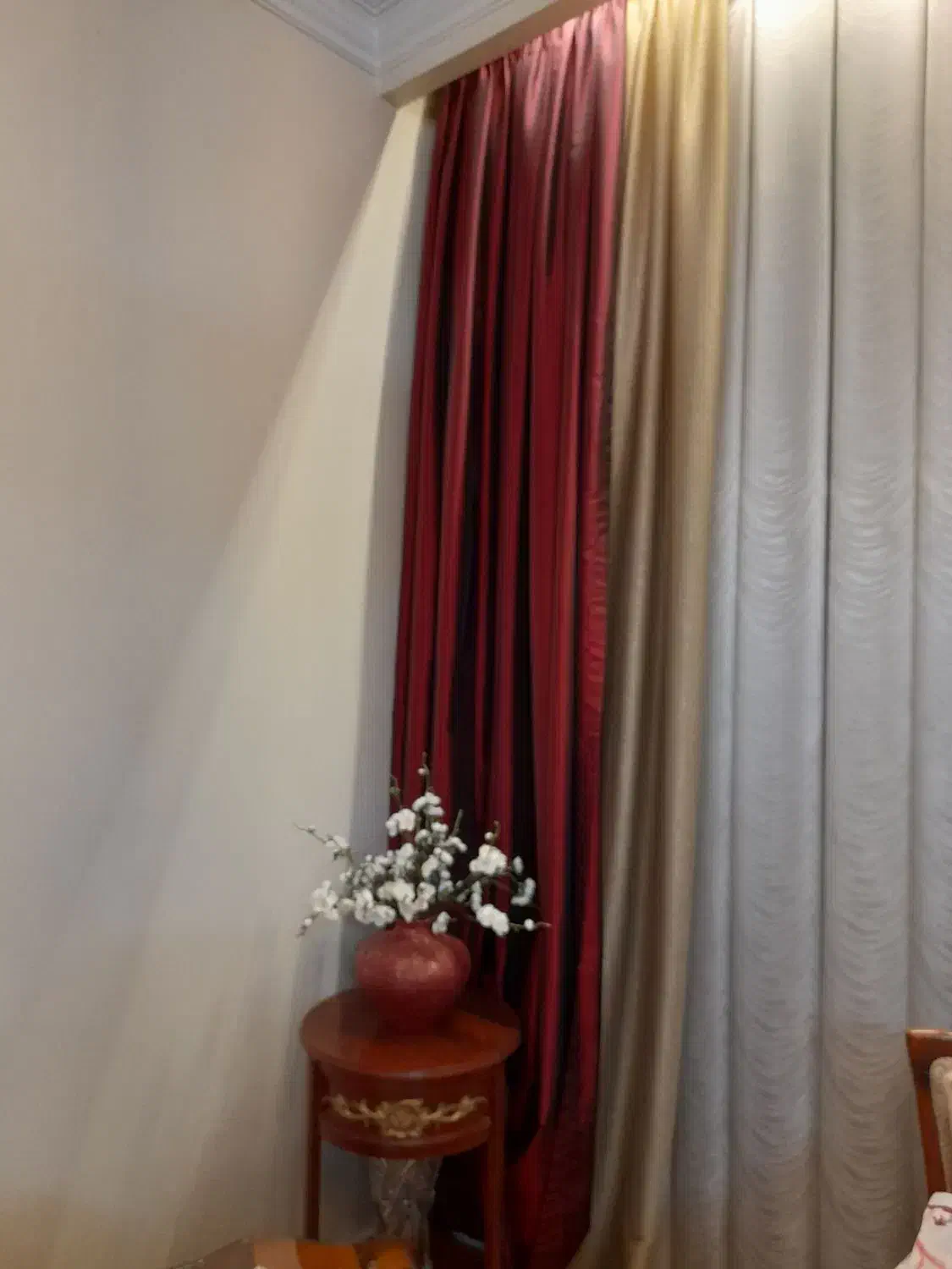 پرده پذیرایی.  شسته نشده|پرده، رانر، رومیزی|تهران, نیروی هوایی (پیروزی)|دیوار