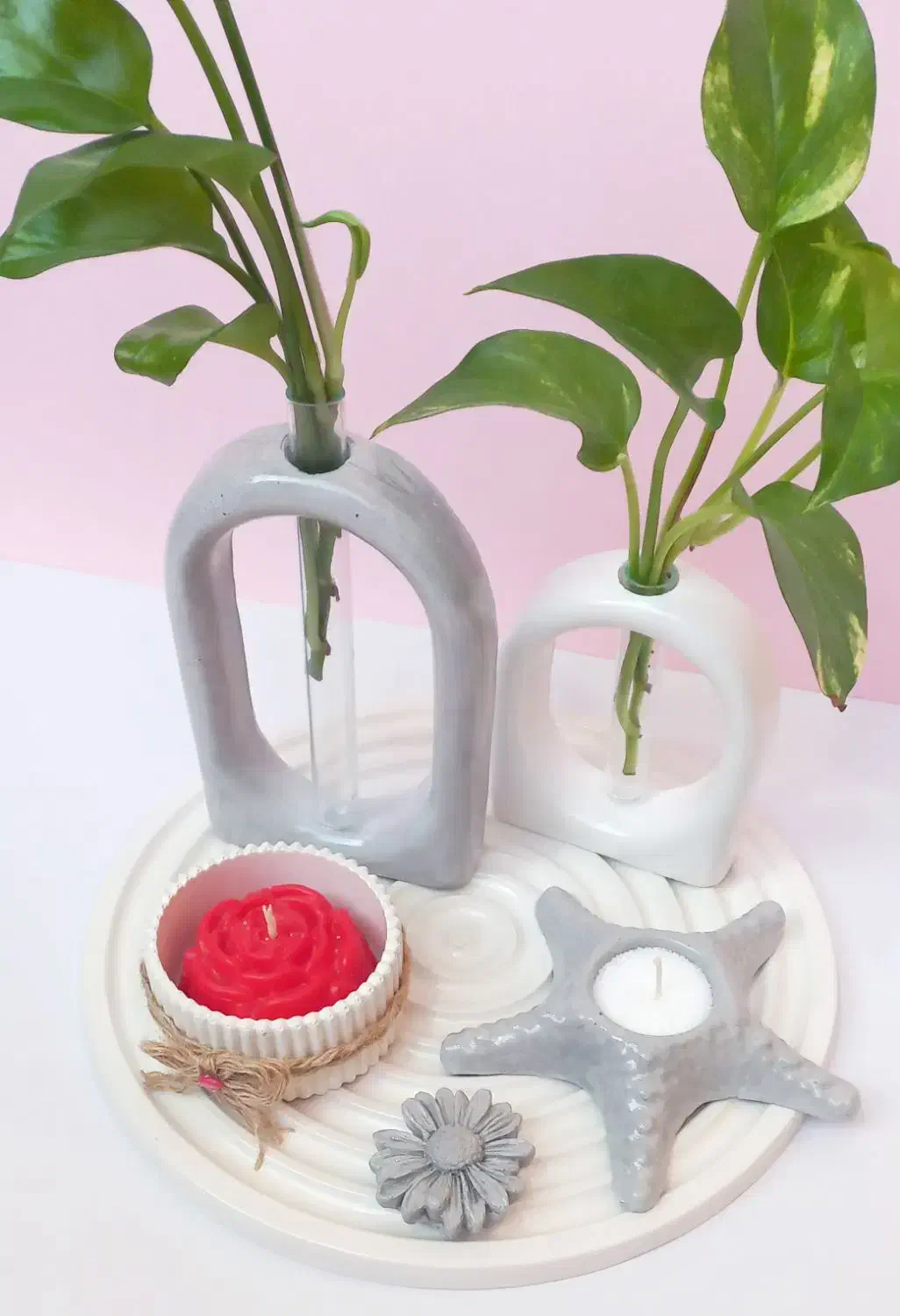 سنگ مصنوعی، دکوری، گلدون، گلجا، دکوری سفید طوسی|صنایع دستی و سایر لوازم تزئینی|خنج, |دیوار