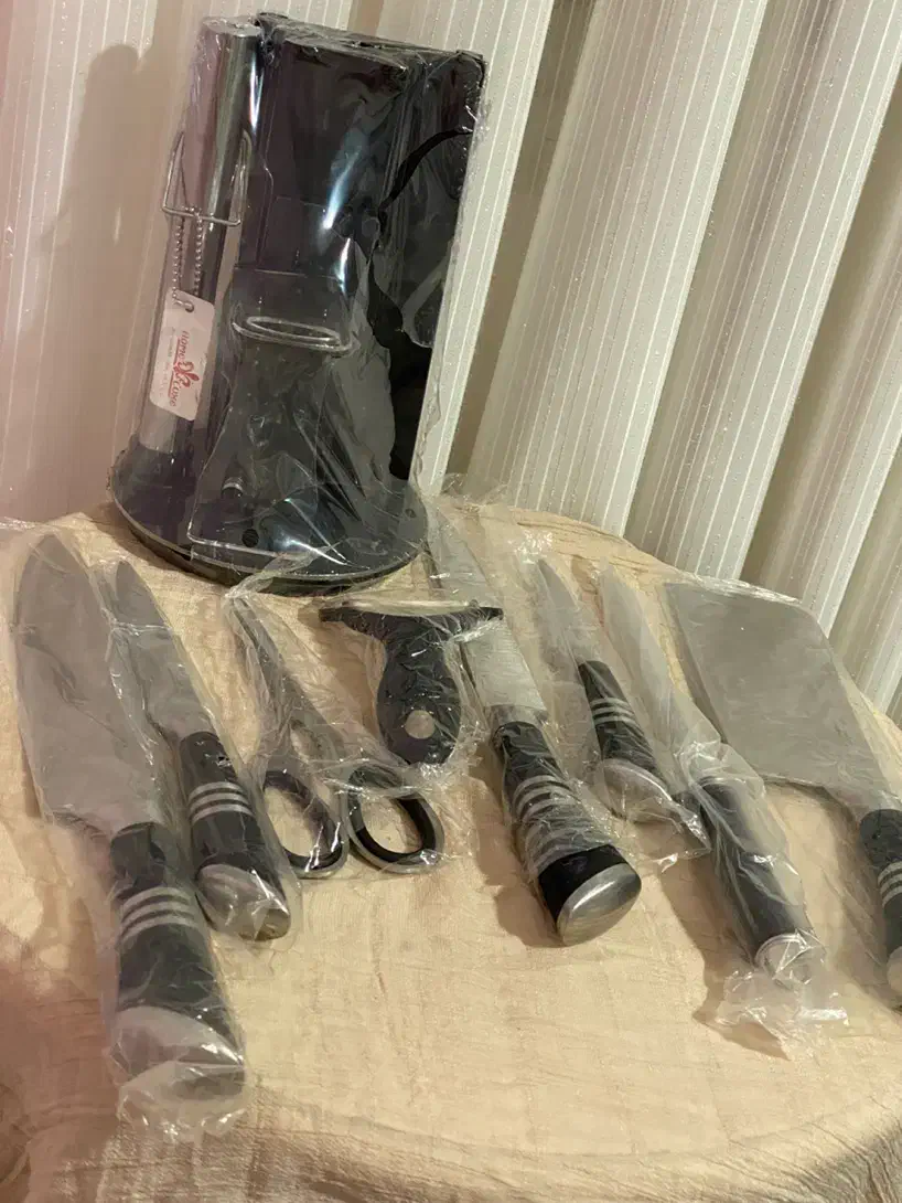 سرویس چاقو اشپز خانه ۹ پارچه مشکی نقره ای|ظروف پختوپز|چاف و چمخاله, |دیوار