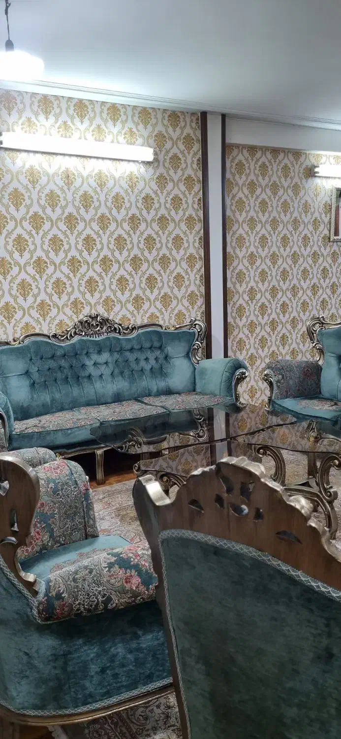 مبل ۹ نفره چوب گردو با پارچه شنل ترک|مبلمان خانگی و میز عسلی|تهران, جردن|دیوار