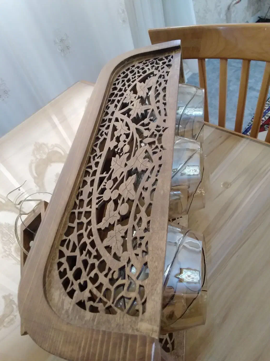 لوستر چوبی سه لامپه ساعت دیواری گل وگلدان|لوستر و چراغ آویز|اردبیل, |دیوار