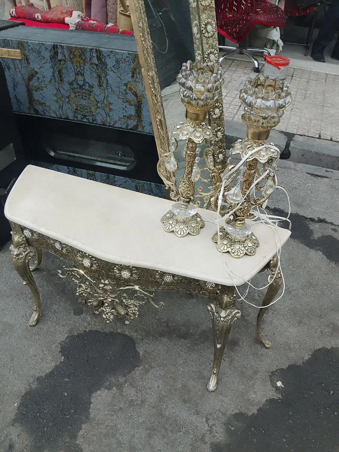 آیینه شمعدان و کنسول برنجی درحد|آینه|ری, علایین|دیوار