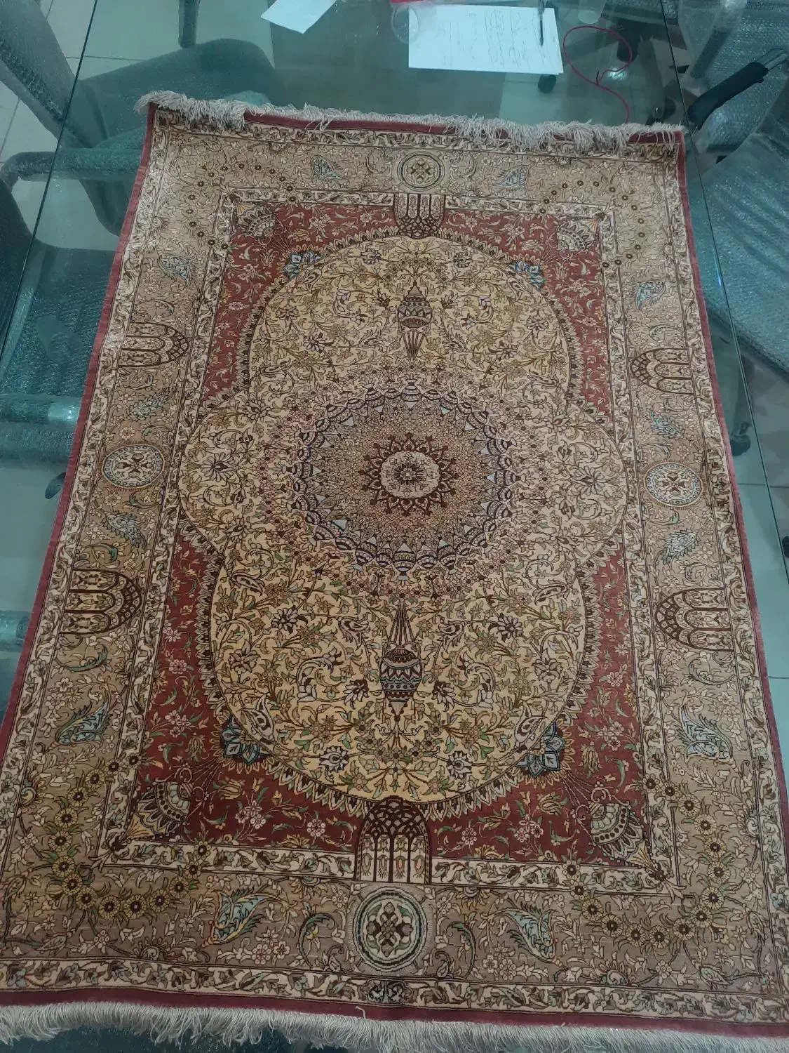 فرش دست بافت تمام ابریشم به ابعاد ۱ در ۱.۵|فرش|قم, زنبیل آباد|دیوار
