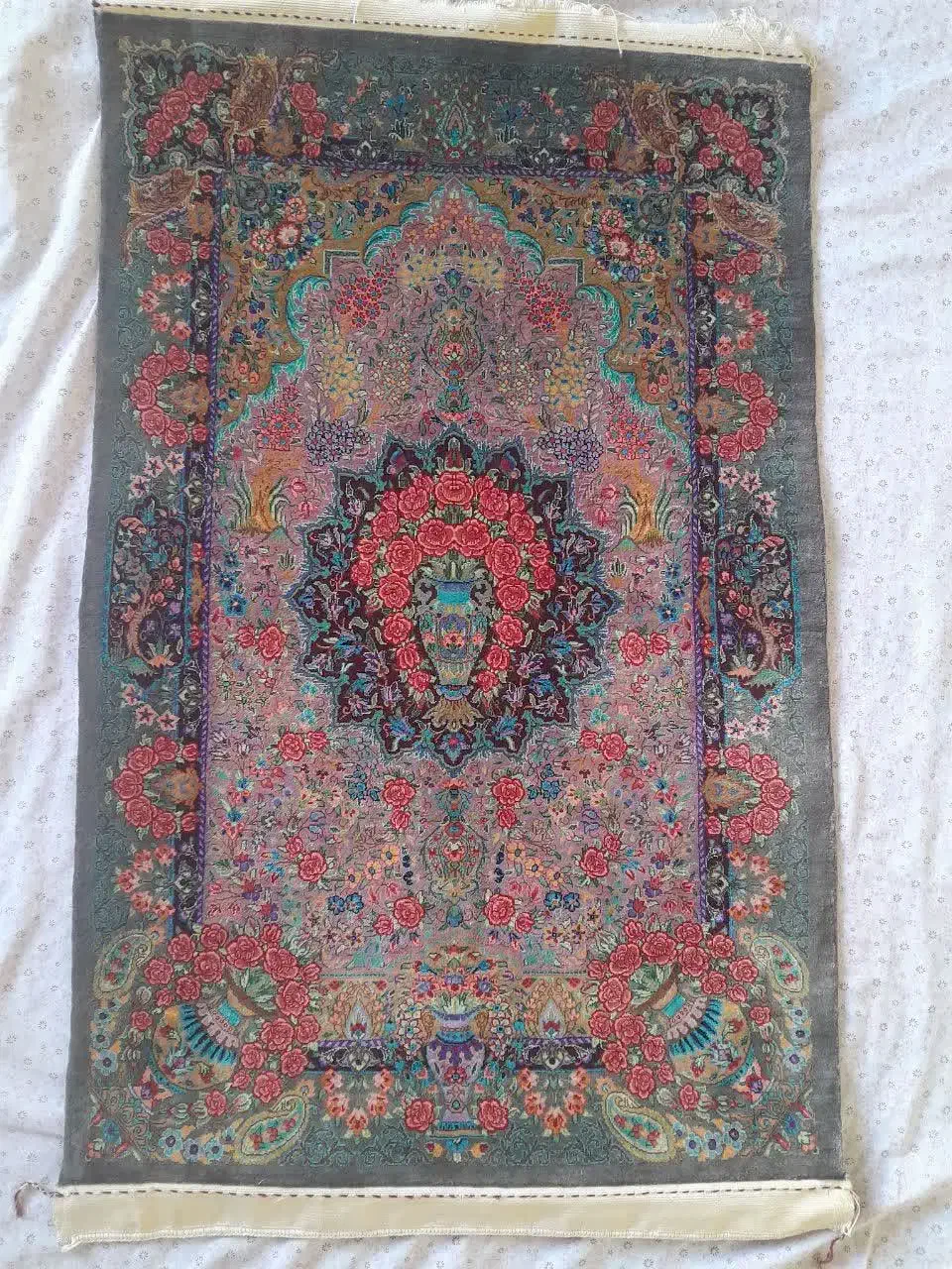 پشتی تابلو فرش ابریشم|تابلو فرش|قم, شاه ابراهیم|دیوار