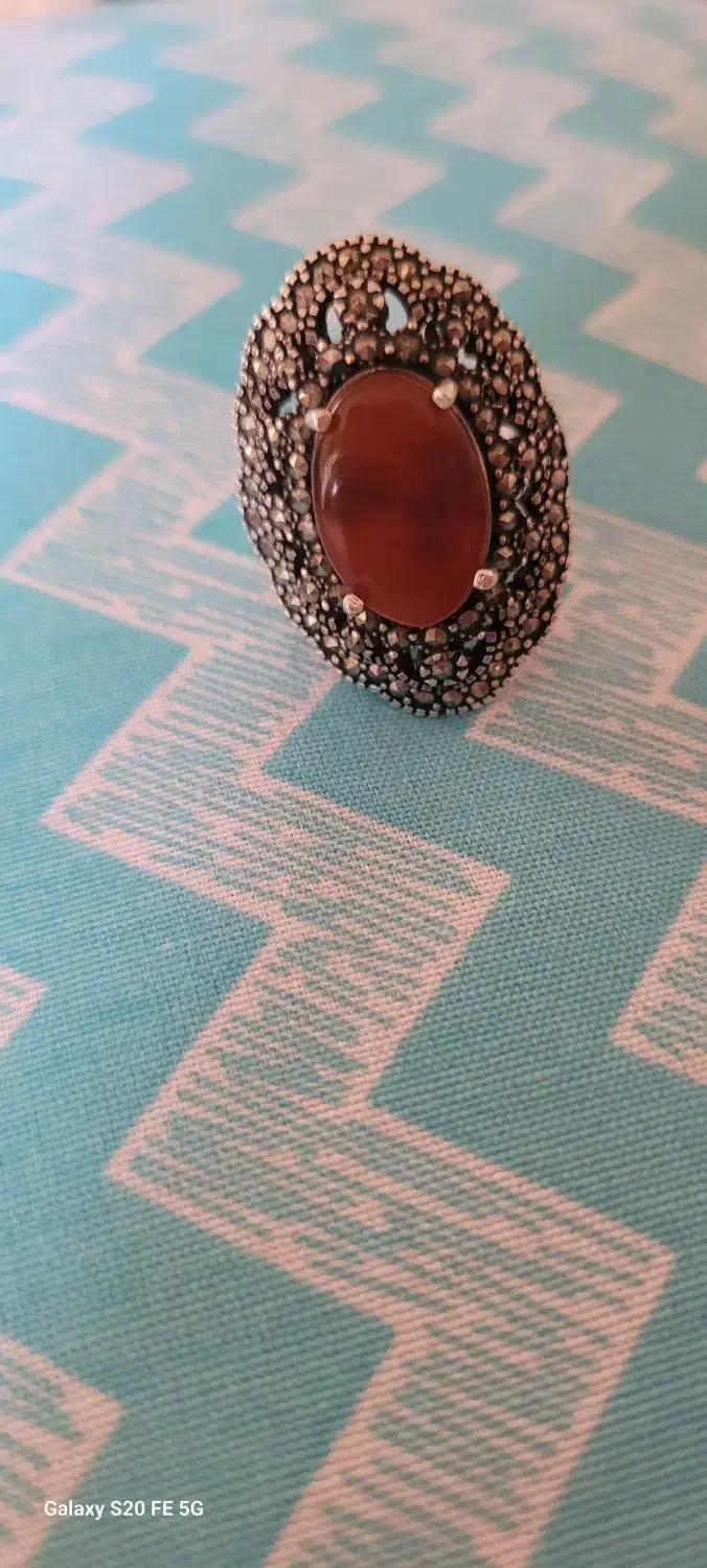 انگشتر نقره سیاه قلم با نگین عقیق|جواهرات|ایلام, |دیوار